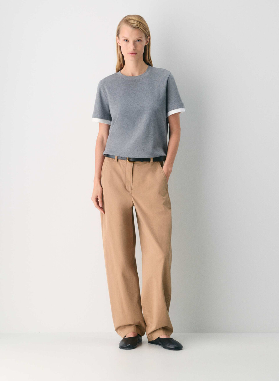 pantaloni chino relaxed a vita alta color bronzo lavato cammello