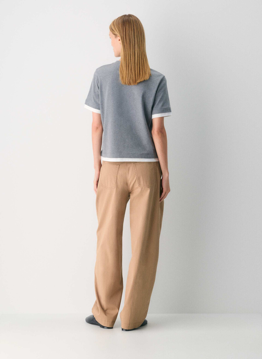 pantaloni chino relaxed a vita alta color bronzo lavato cammello