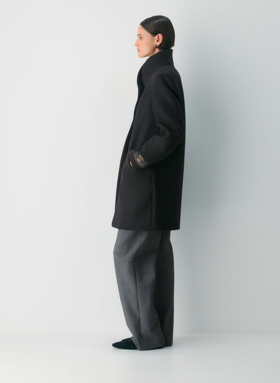 cappotto cocoon - lana e cashmere di lusso nero melange