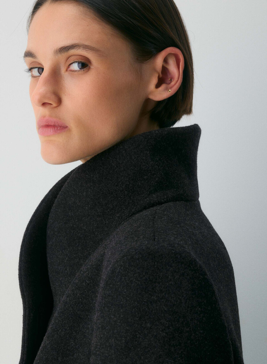 cappotto cocoon - lana e cashmere di lusso nero melange