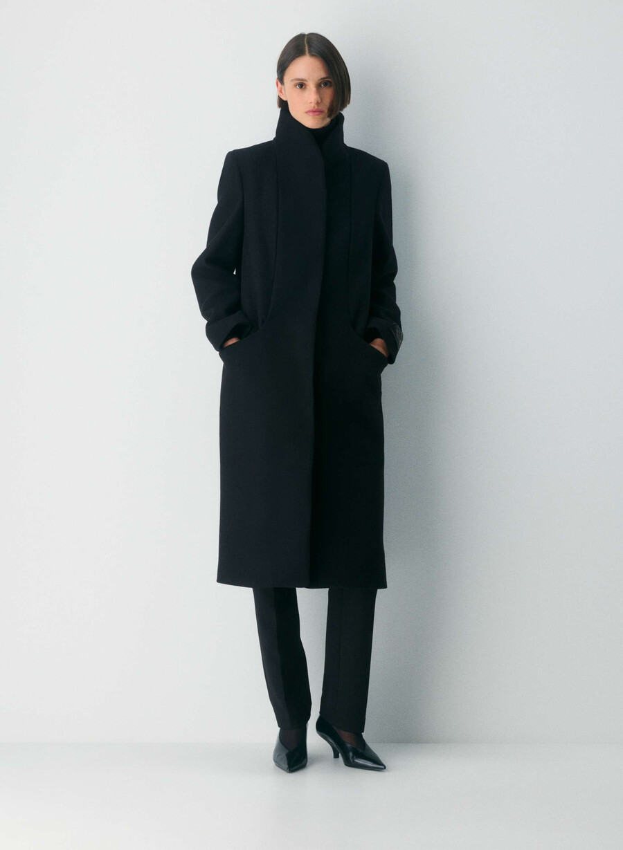 cappotto lungo cocoon - lana e cashmere di lusso nero