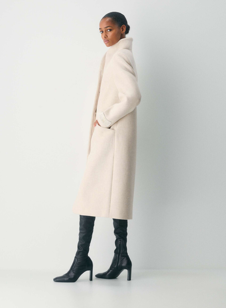 cappotto lungo cocoon - lana e cashmere di lusso heather light oatmeal