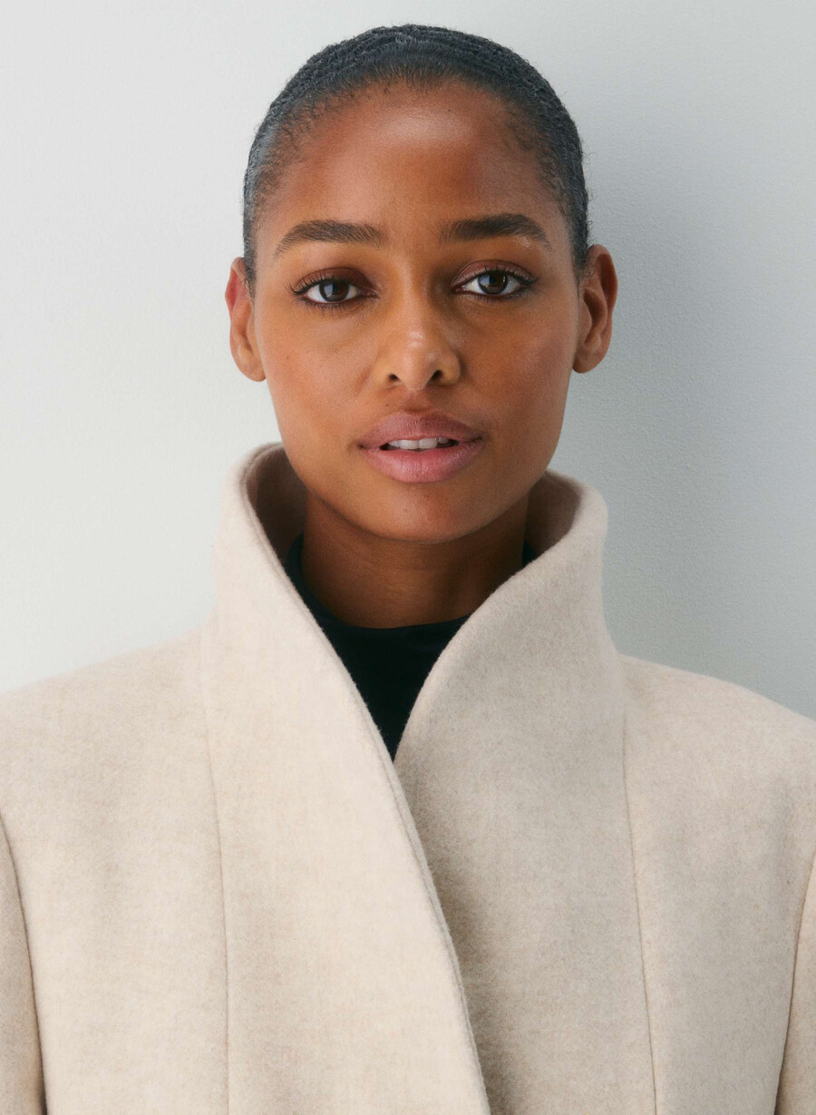 cappotto lungo cocoon - lana e cashmere di lusso heather light oatmeal