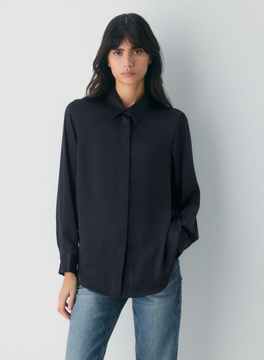 camicia baker satin dark navy