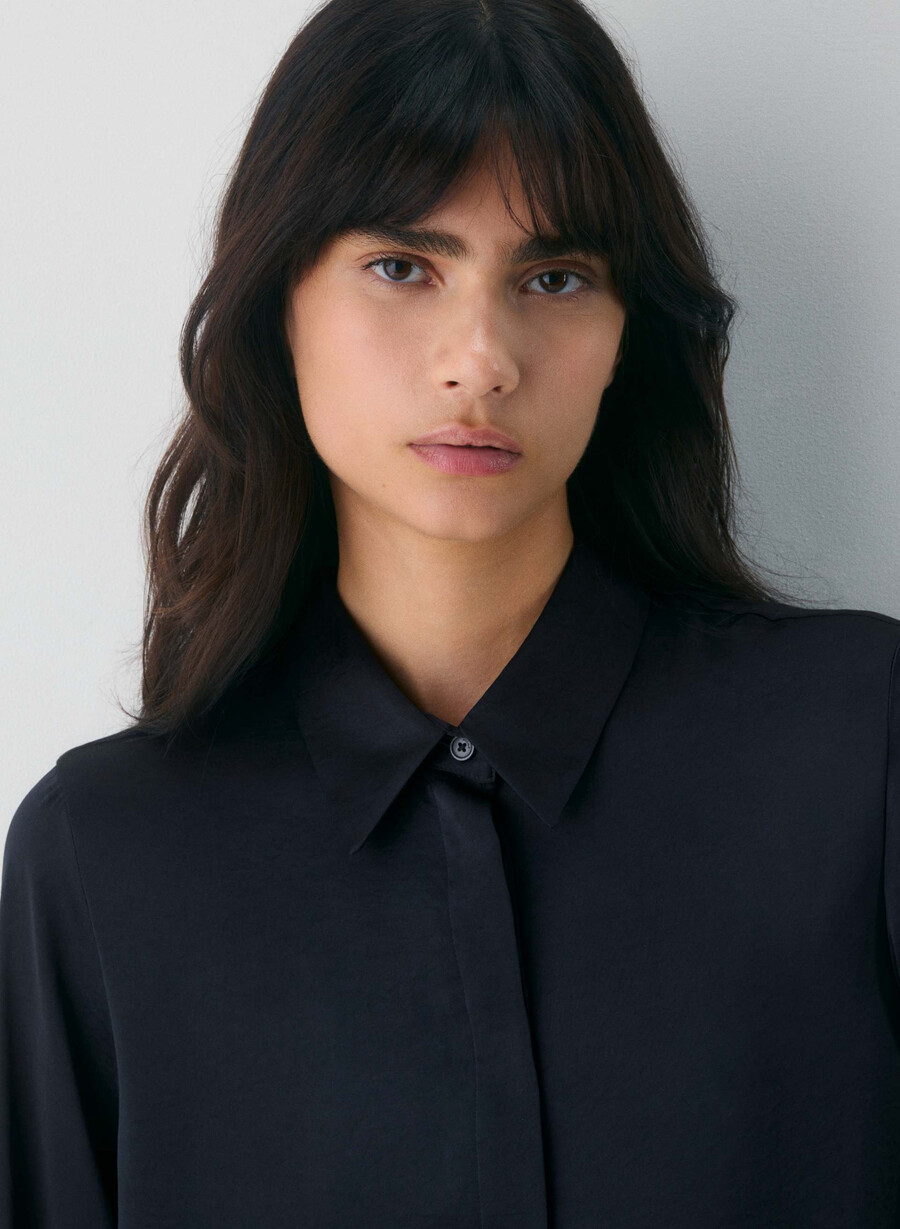 camicia baker satin dark navy