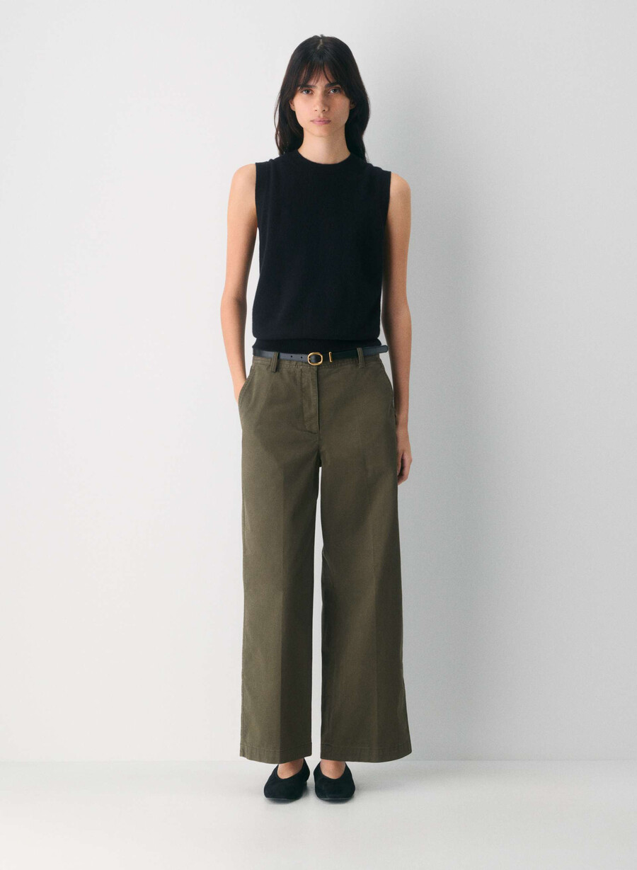 pantaloni chino relaxed a vita alta e larghi lavati oliva scuro