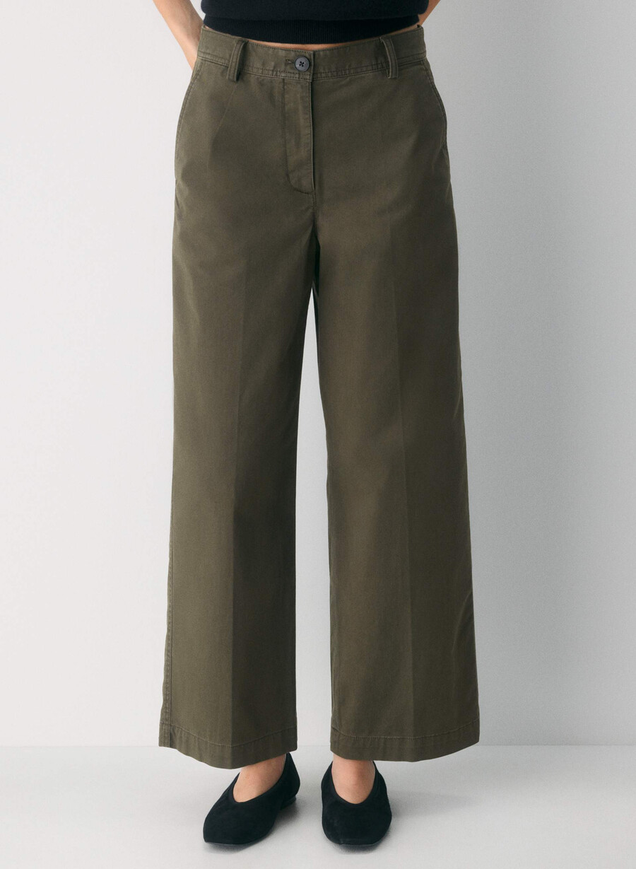 pantaloni chino relaxed a vita alta e larghi lavati oliva scuro