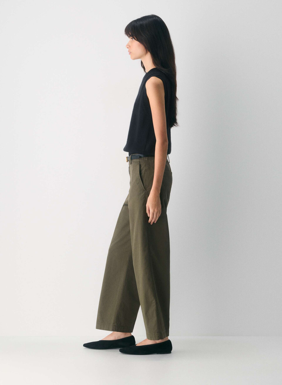 pantaloni chino relaxed a vita alta e larghi lavati oliva scuro