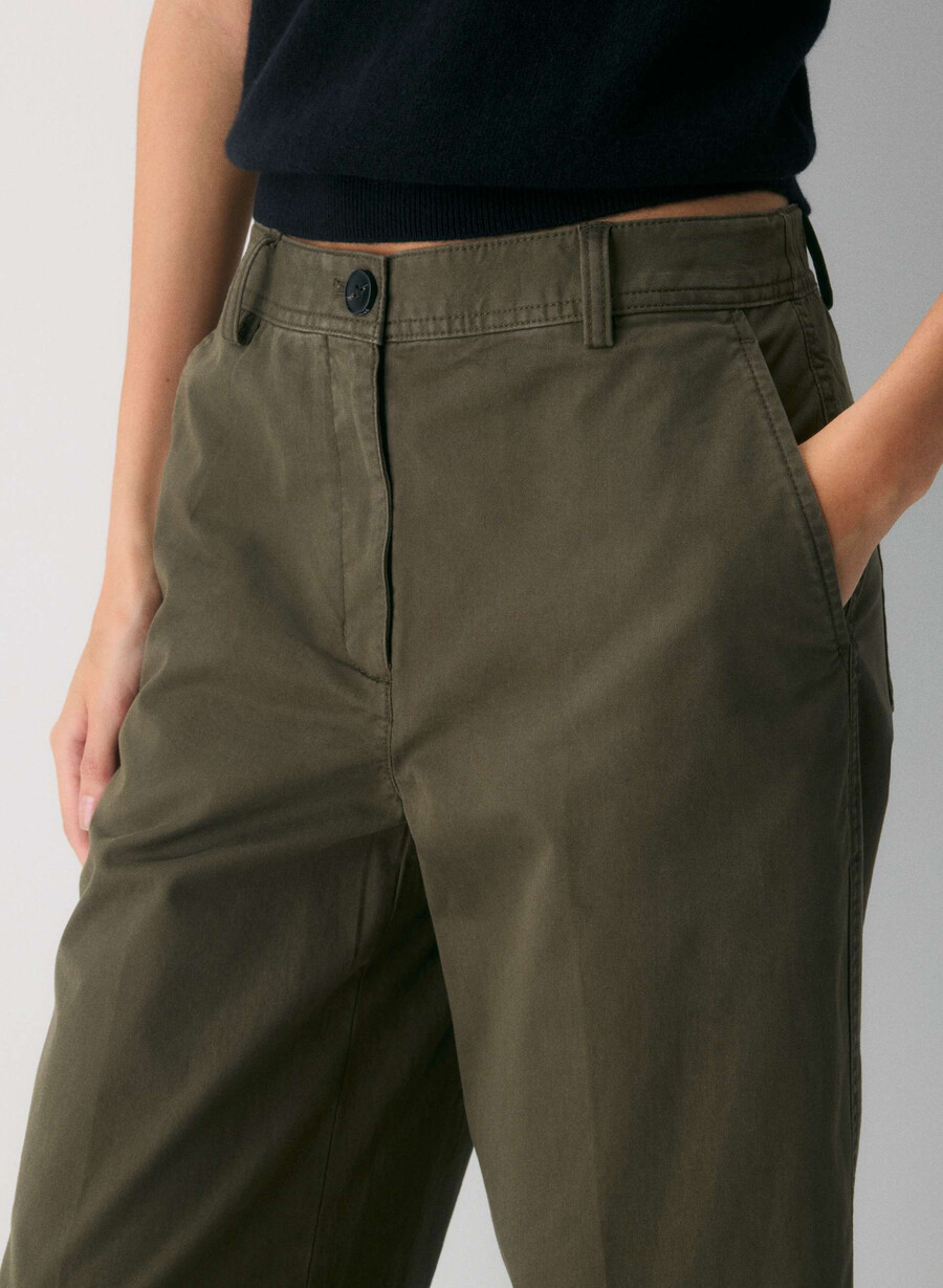 pantaloni chino relaxed a vita alta e larghi lavati oliva scuro