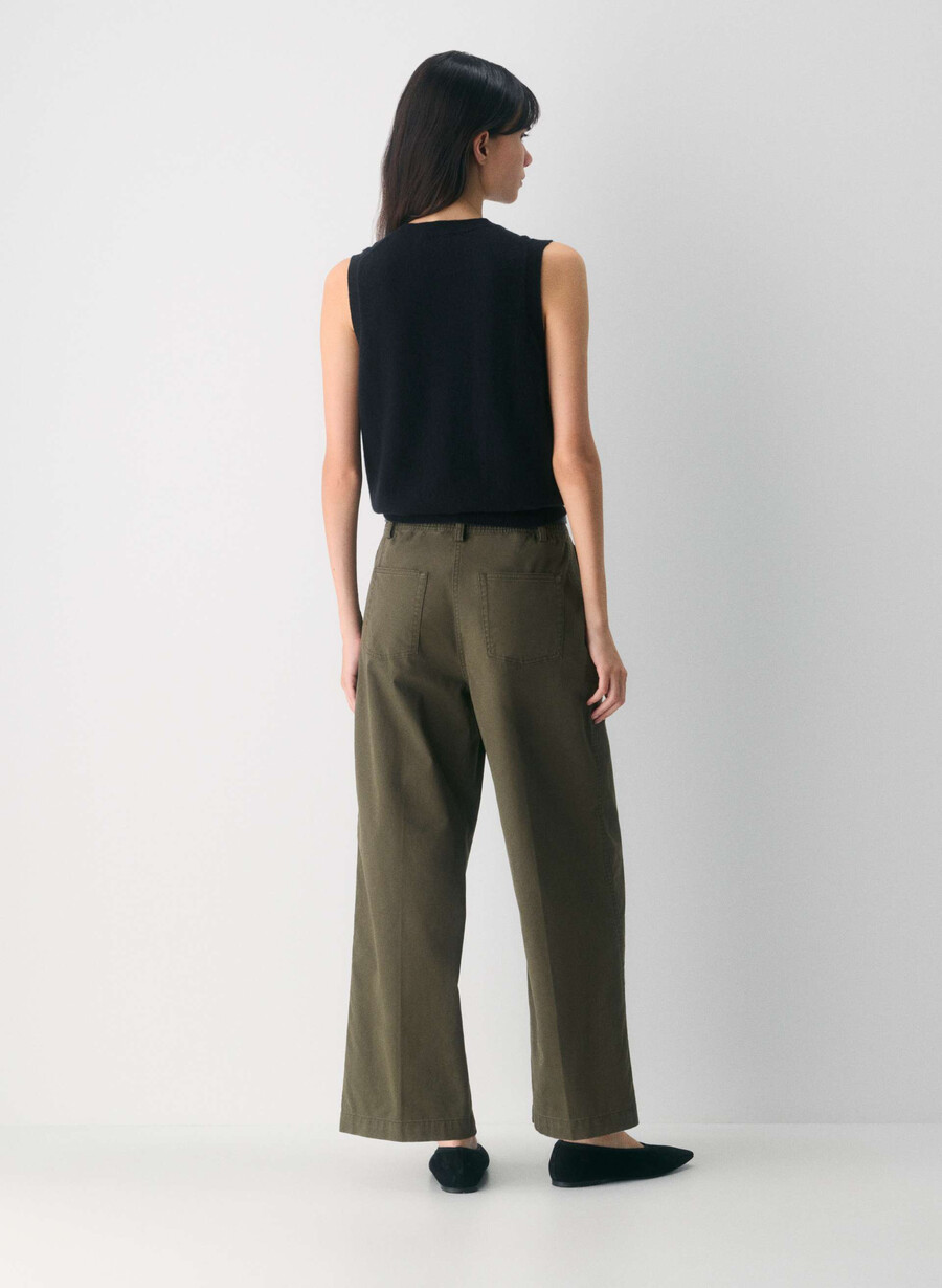 pantaloni chino relaxed a vita alta e larghi lavati oliva scuro