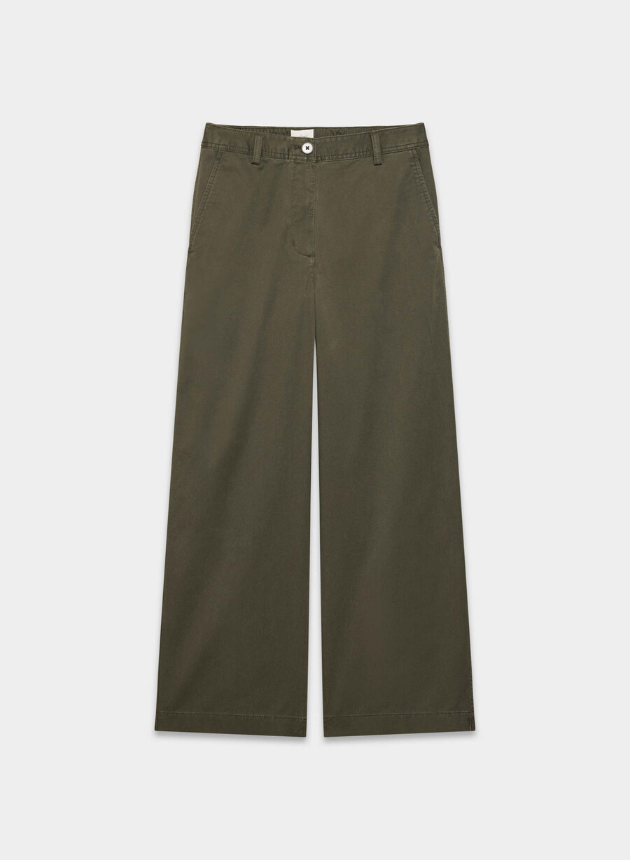 pantaloni chino relaxed a vita alta e larghi lavati oliva scuro
