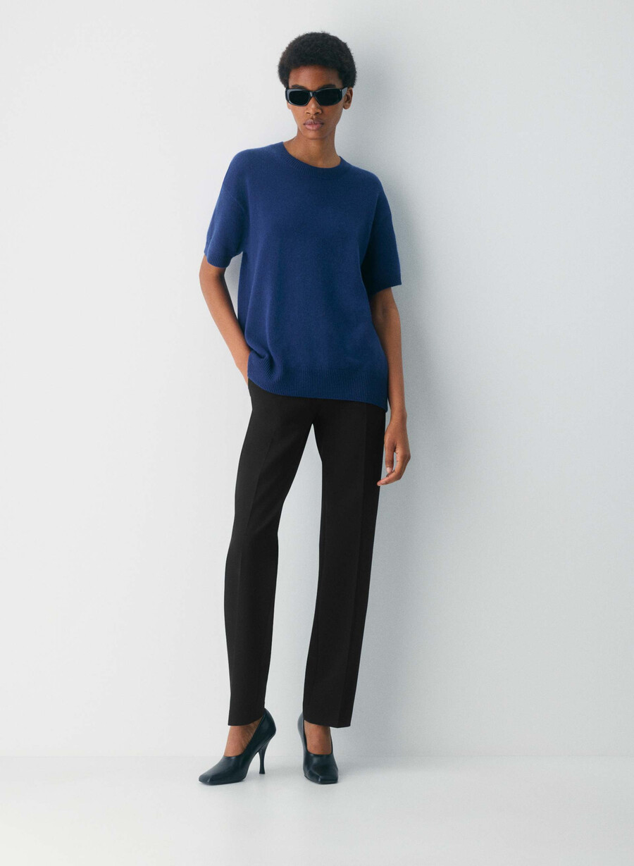 maglione a maniche corte rilassato in cashmere e piume byron blue