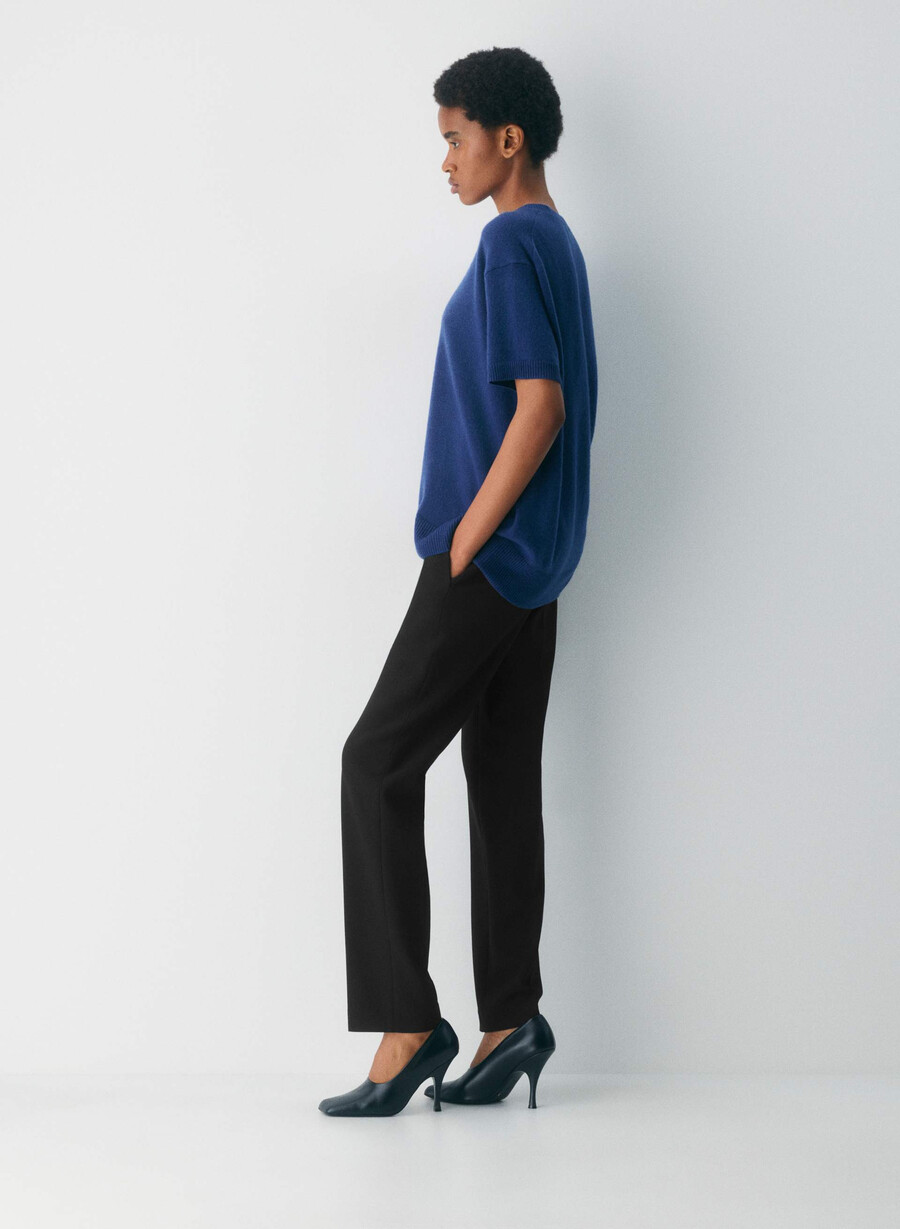 maglione a maniche corte rilassato in cashmere e piume byron blue