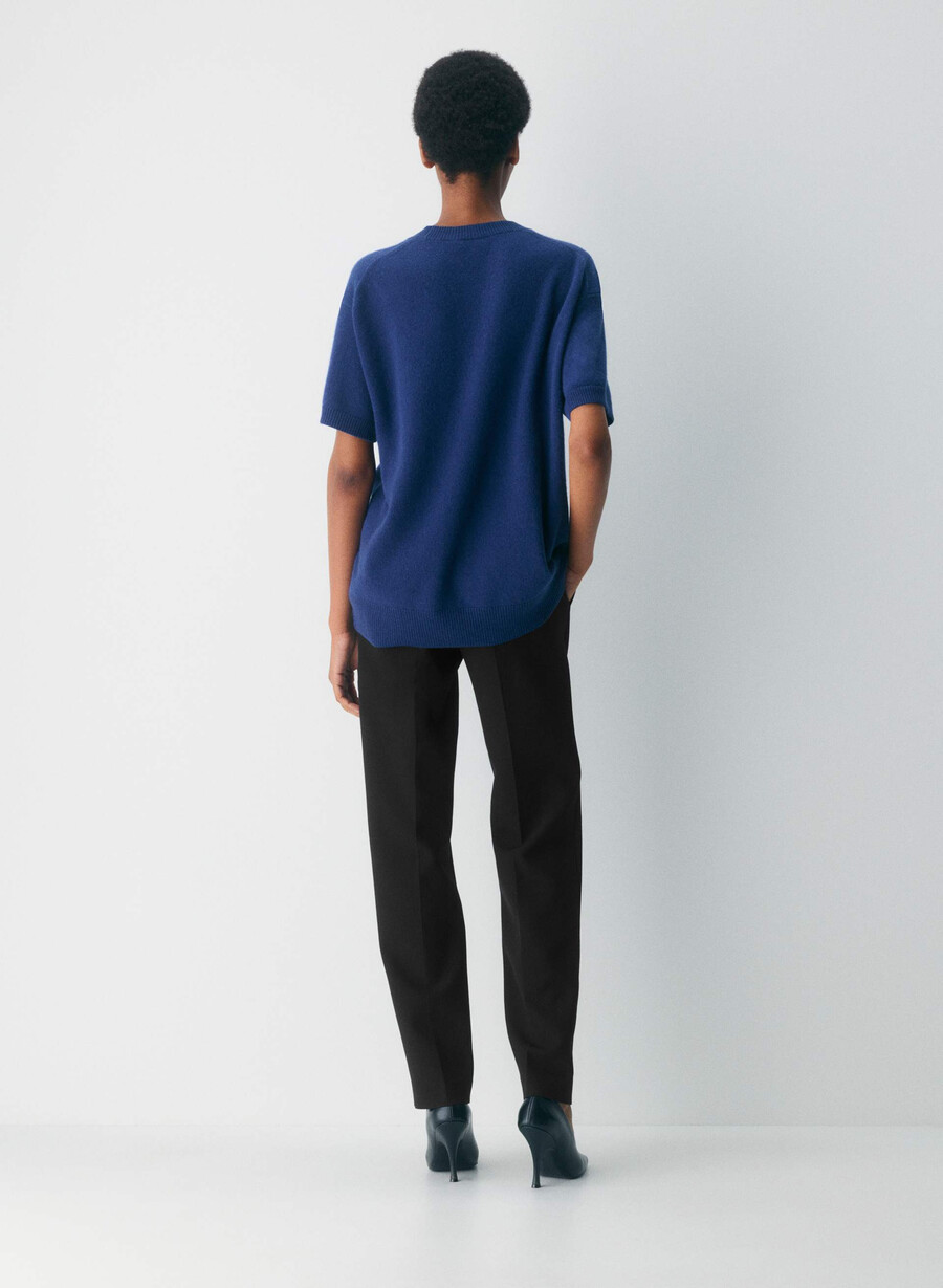 maglione a maniche corte rilassato in cashmere e piume byron blue