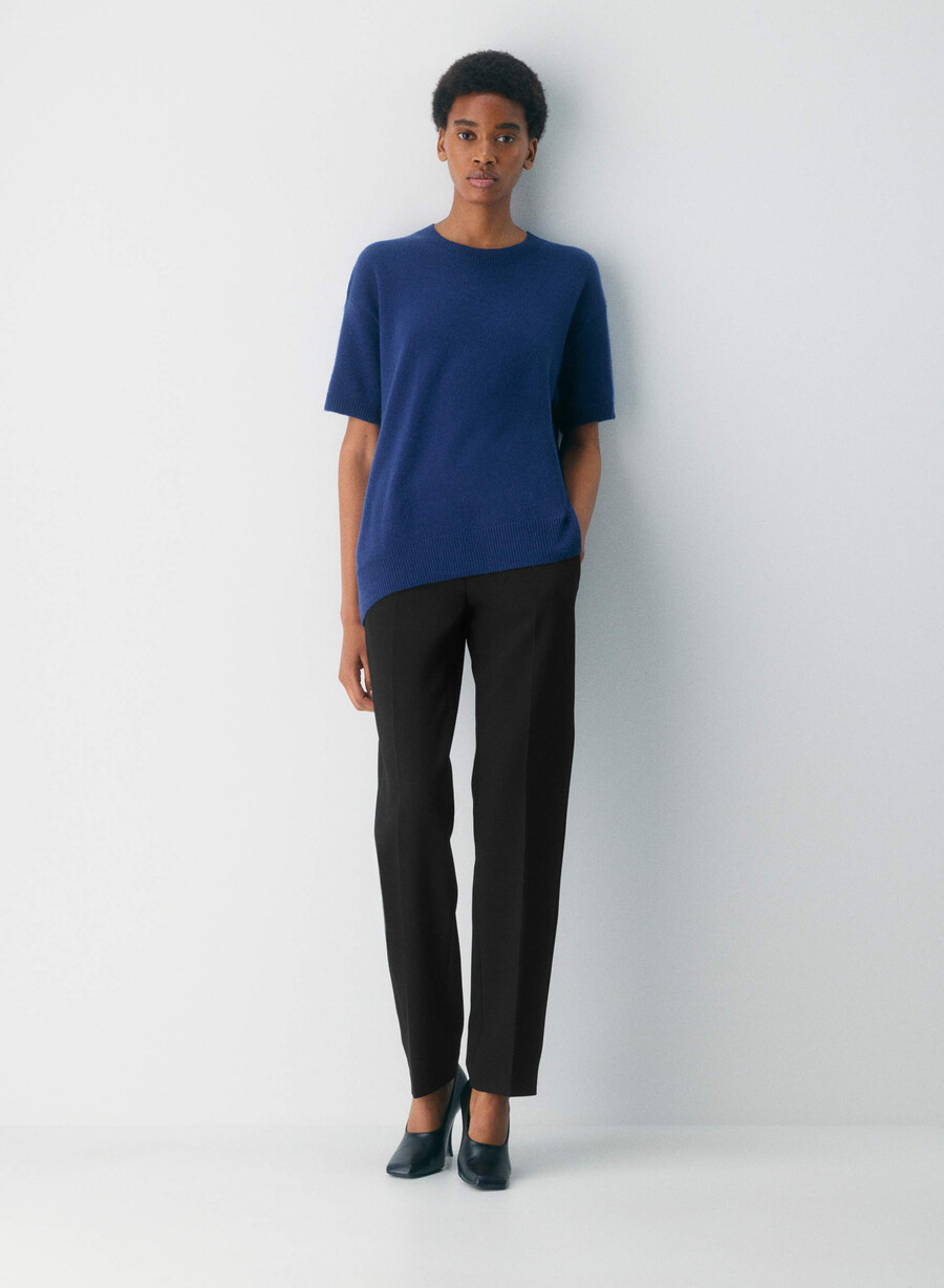 maglione a maniche corte rilassato in cashmere e piume byron blue