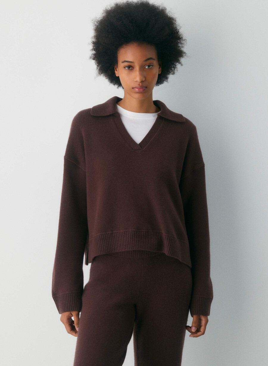 maglione polo analogico marrone polvere cacao