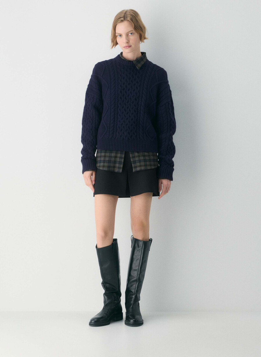 maglione girocollo a vita alta in lana merino heritage knit admiral