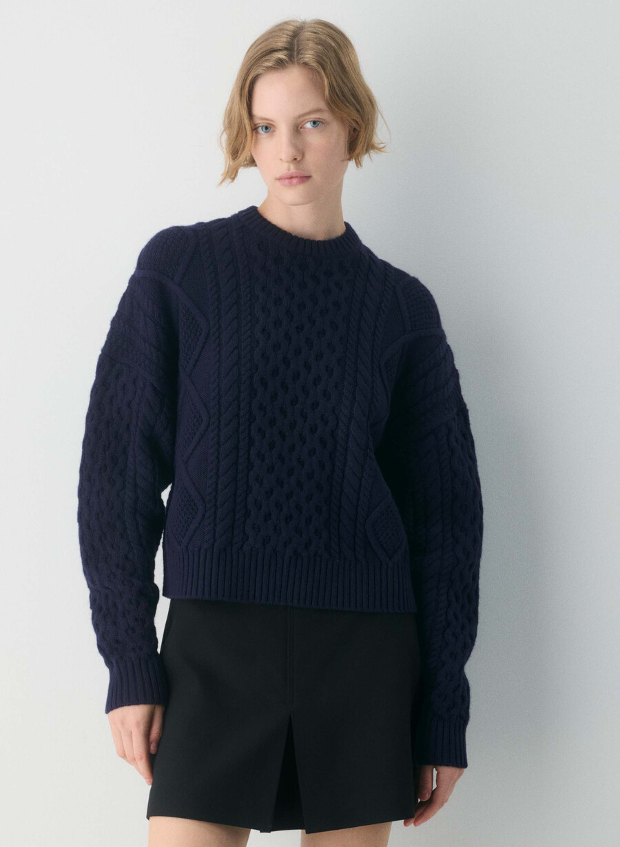 maglione girocollo a vita alta in lana merino heritage knit admiral