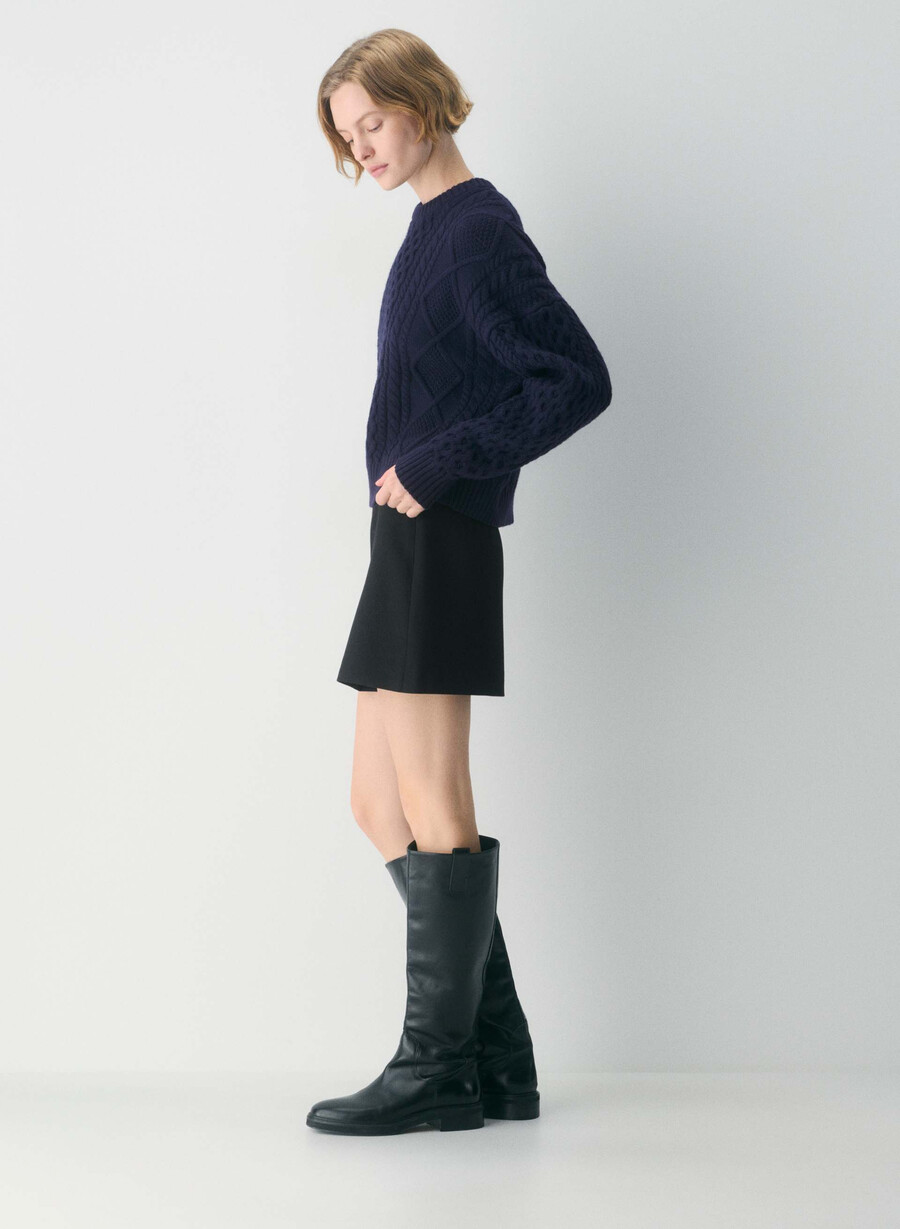 maglione girocollo a vita alta in lana merino heritage knit admiral