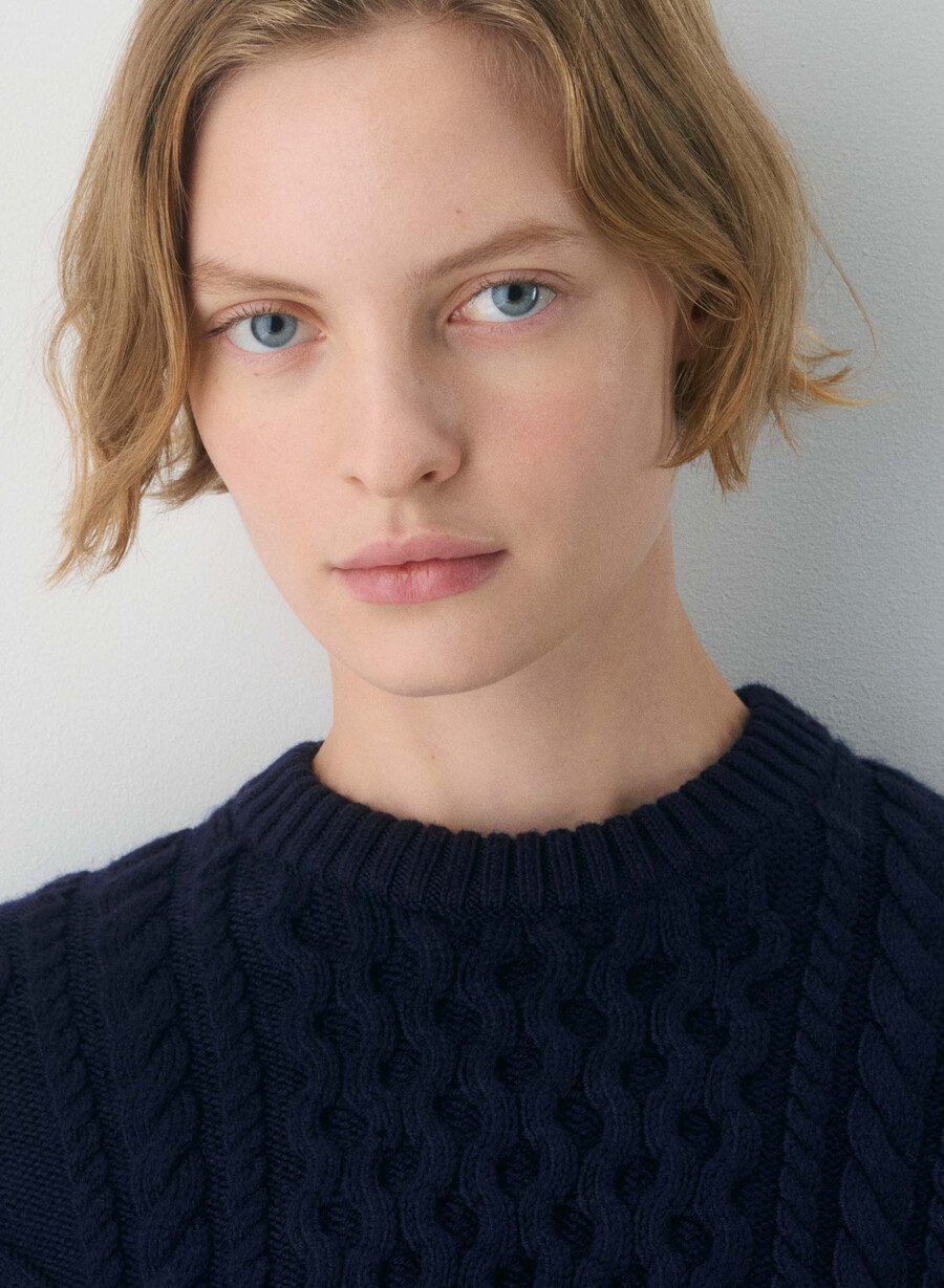 maglione girocollo a vita alta in lana merino heritage knit admiral