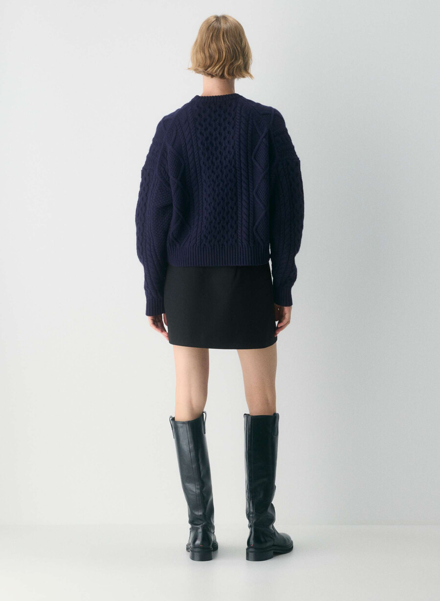 maglione girocollo a vita alta in lana merino heritage knit admiral
