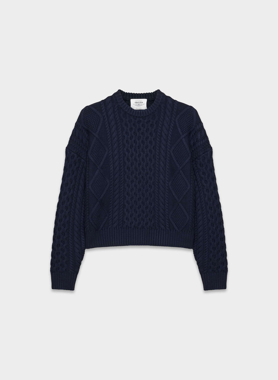 maglione girocollo a vita alta in lana merino heritage knit admiral