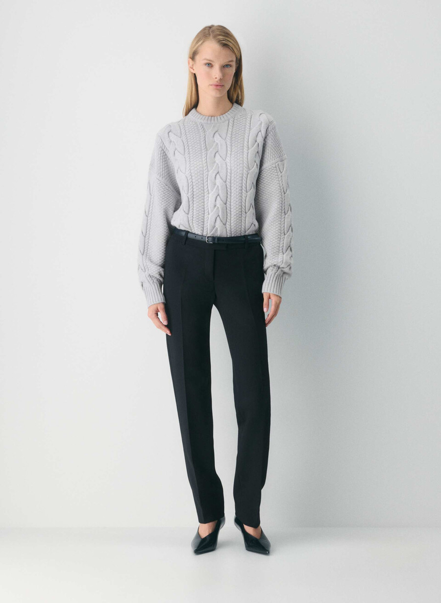 maglione girocollo a vita alta in lana merino heritage knit heather chrome
