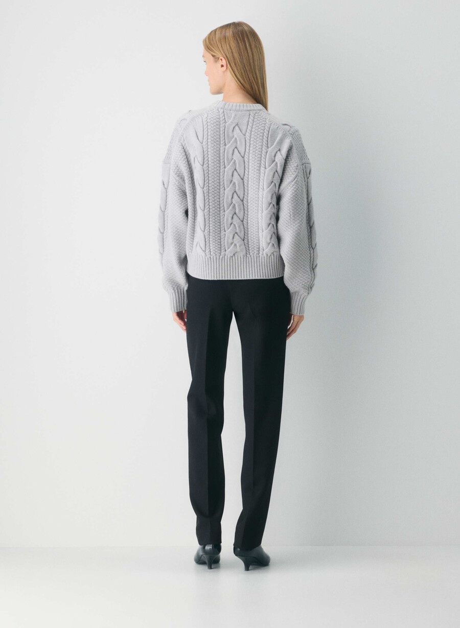 maglione girocollo a vita alta in lana merino heritage knit heather chrome