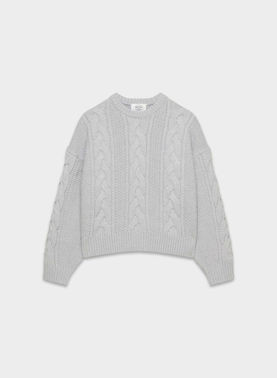 maglione girocollo a vita alta in lana merino heritage knit heather chrome