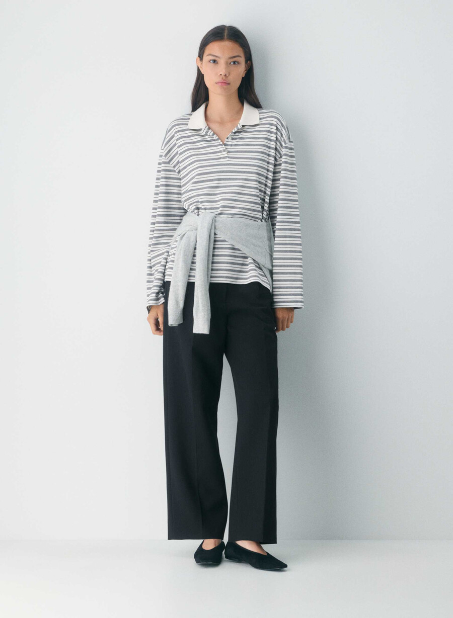 maglia a maniche lunghe eton in cotone interlock betulla chiaranero