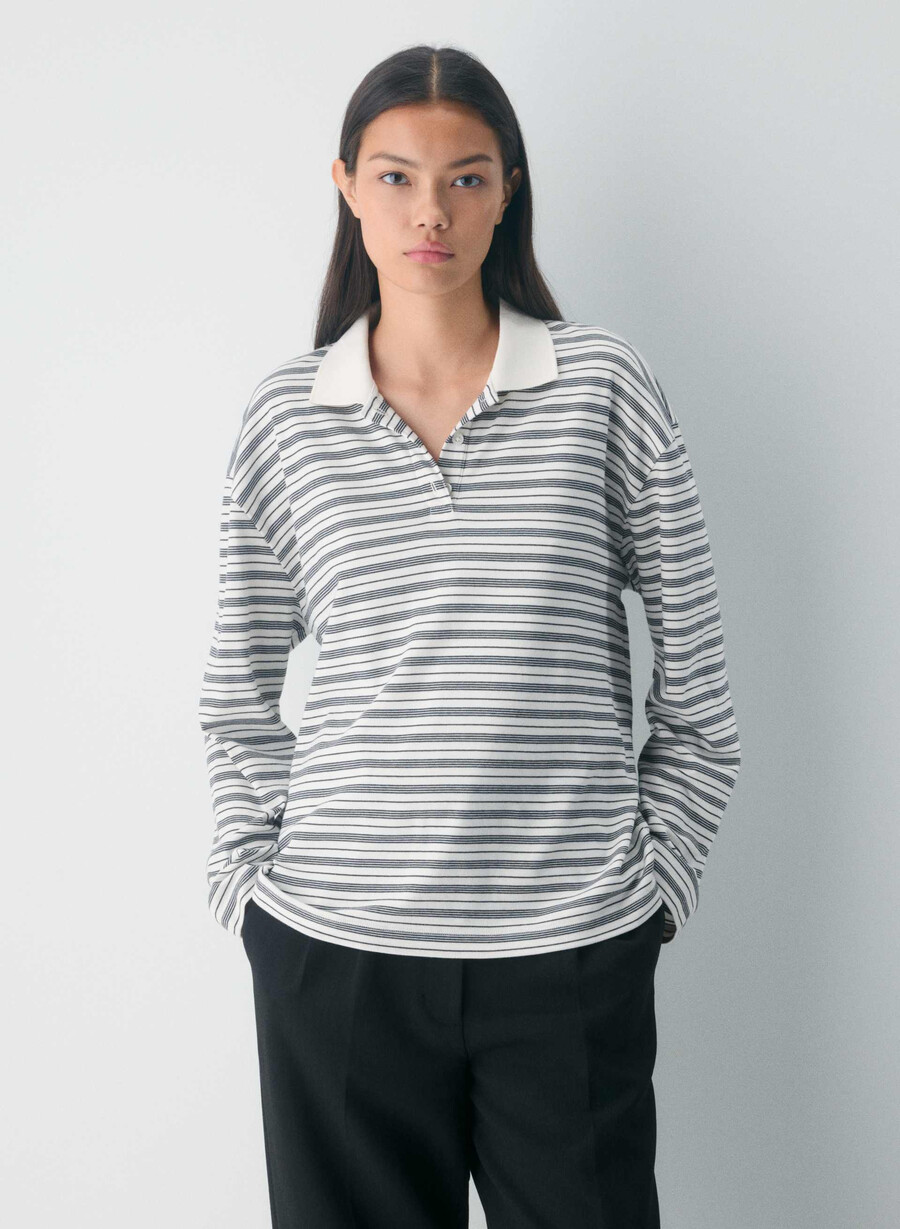 maglia a maniche lunghe eton in cotone interlock betulla chiaranero