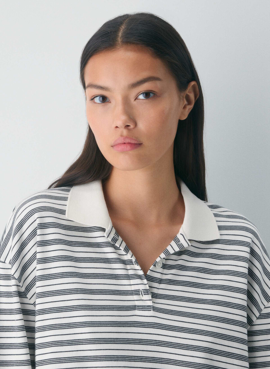 maglia a maniche lunghe eton in cotone interlock betulla chiaranero