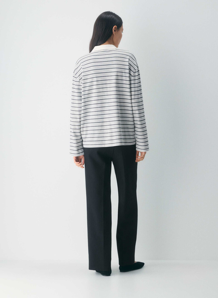 maglia a maniche lunghe eton in cotone interlock betulla chiaranero