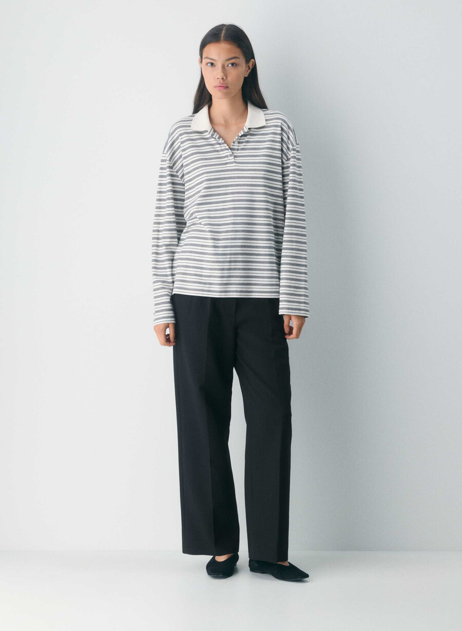 maglia a maniche lunghe eton in cotone interlock betulla chiaranero