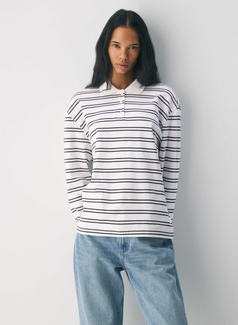 maglia a maniche lunghe eton in cotone interlock biancorosa villa
