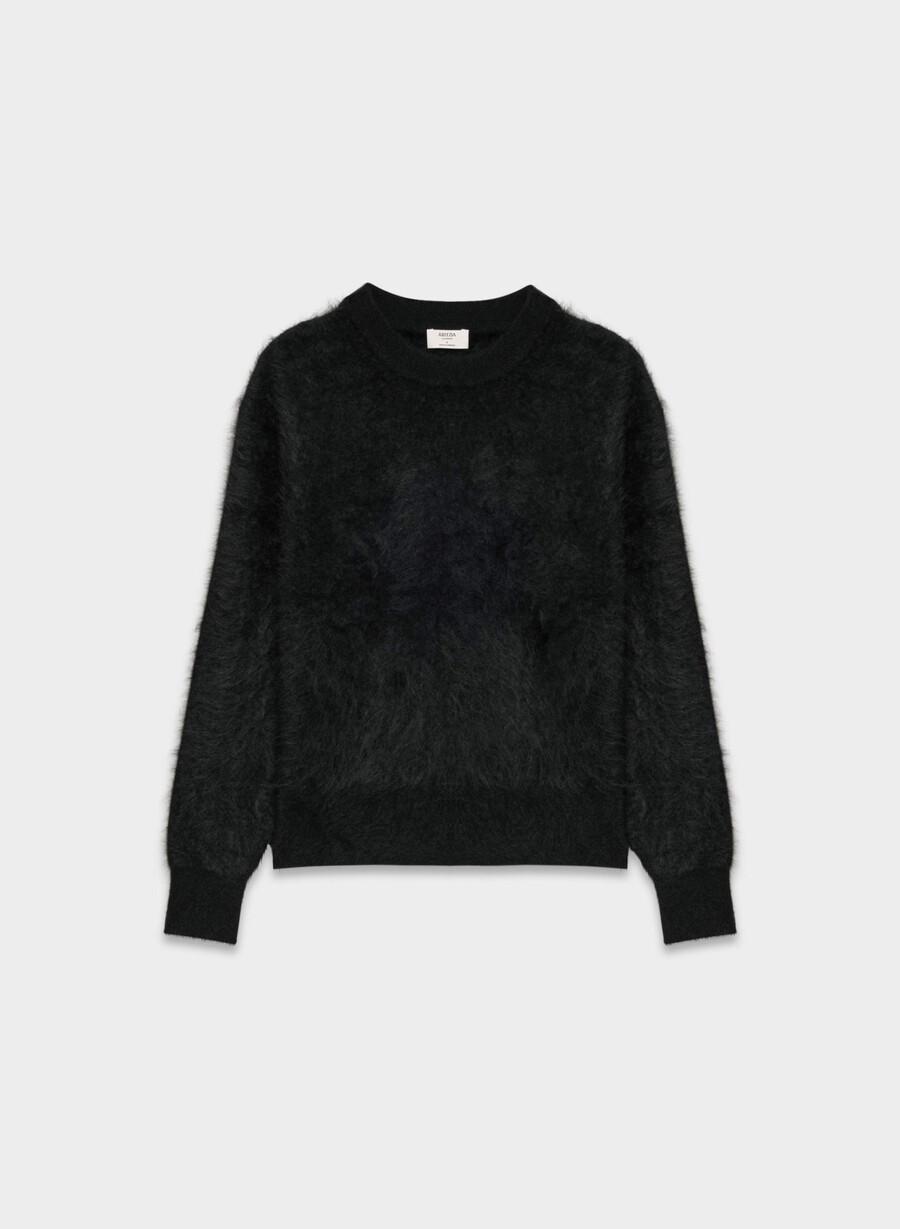 maglione girocollo rilassato in cashmere spazzolato nero