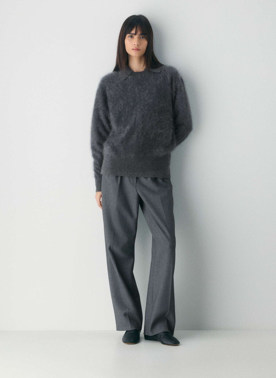 maglione girocollo rilassato in cashmere spazzolato heather charcoal