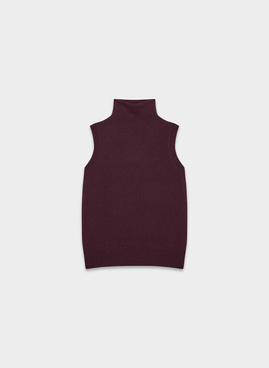 canotta a collo alto in cashmere e piume colore bianco sussurramento