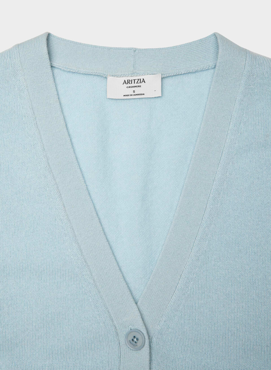 cardigan con scollo a v in cashmere e piume blu rugiada