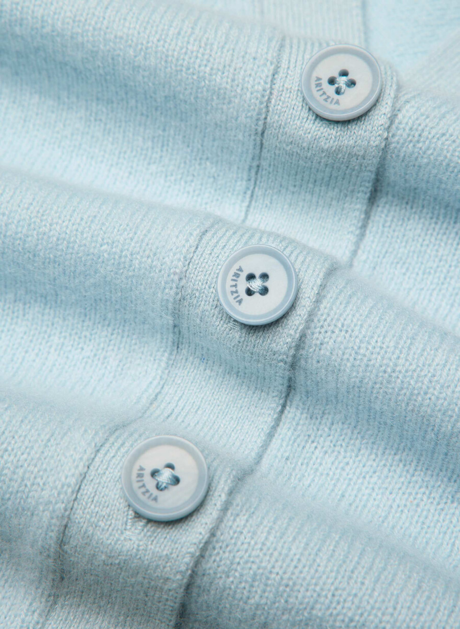 cardigan con scollo a v in cashmere e piume blu rugiada