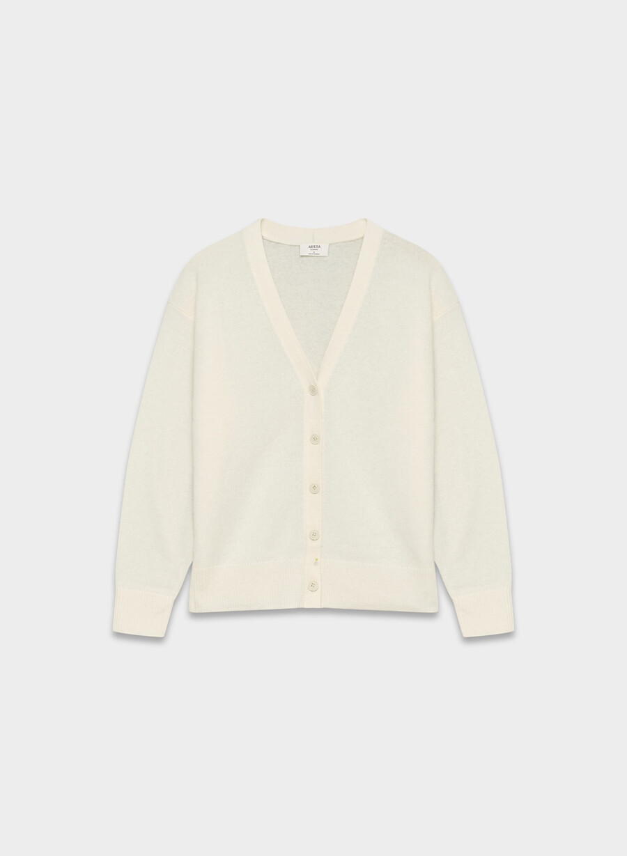 cardigan con scollo a v rilassato in cashmere e piume bianco sussurramento