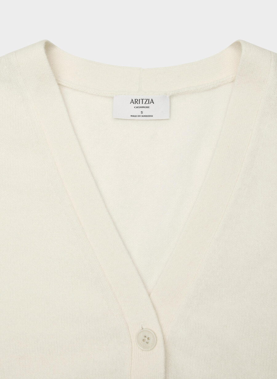 cardigan con scollo a v rilassato in cashmere e piume bianco sussurramento