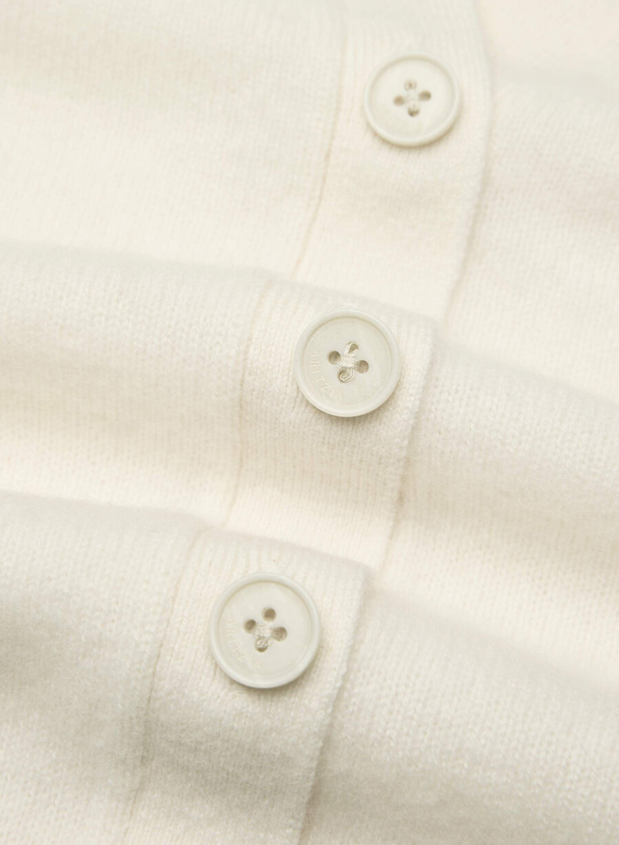 cardigan con scollo a v rilassato in cashmere e piume bianco sussurramento