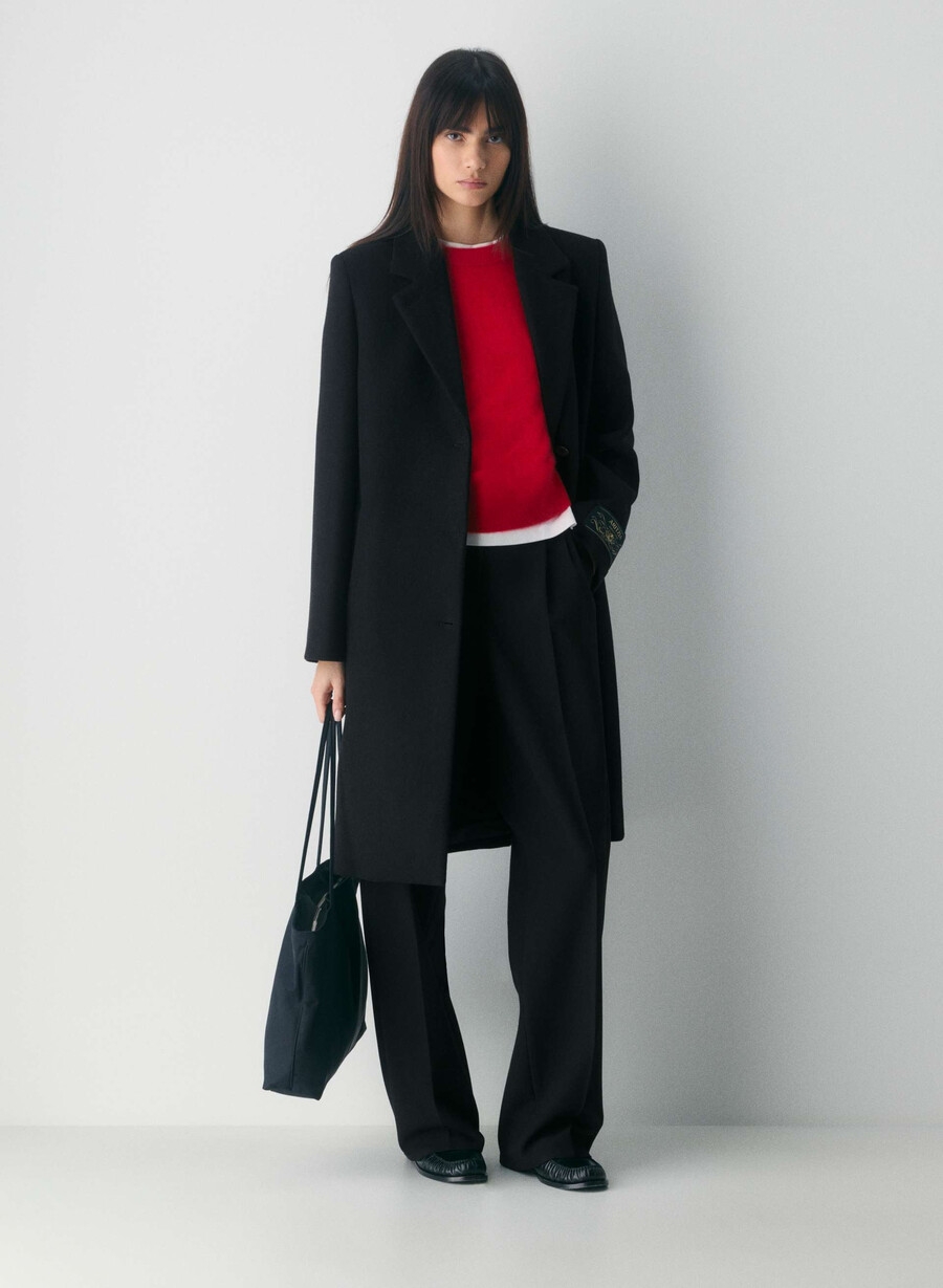 maglione girocollo a maniche corte in cashmere spazzolato rosso lampeggiante