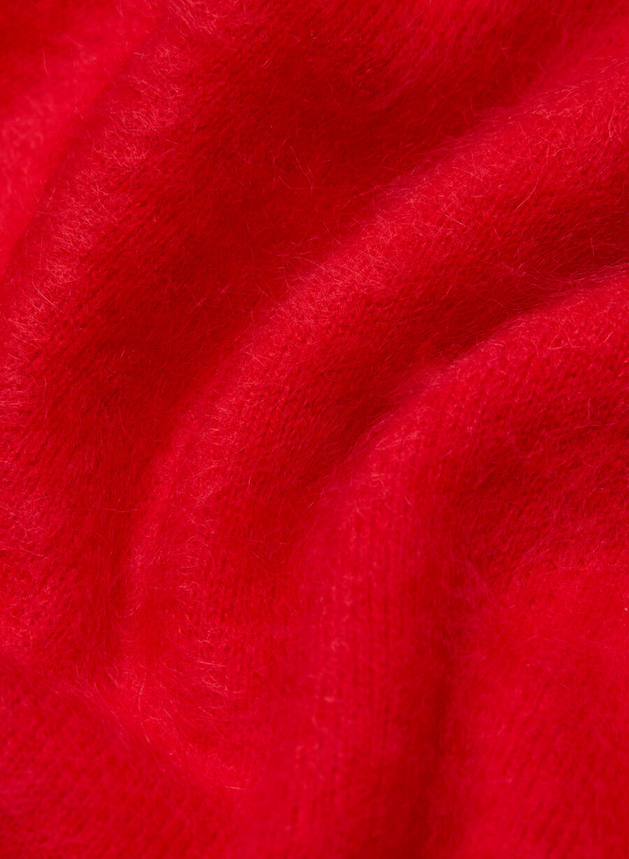 maglione girocollo a maniche corte in cashmere spazzolato rosso lampeggiante