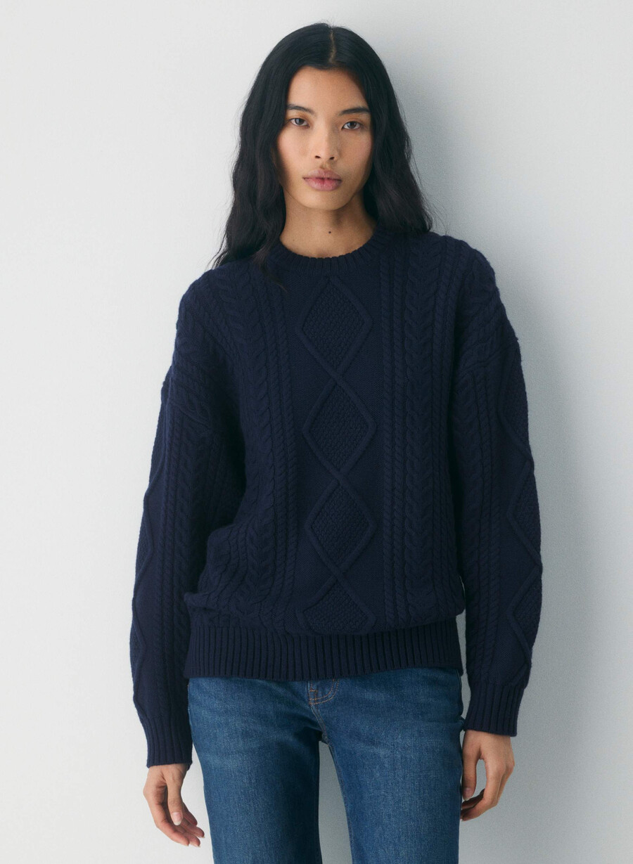 maglione girocollo in lana merino heritage knit admiral