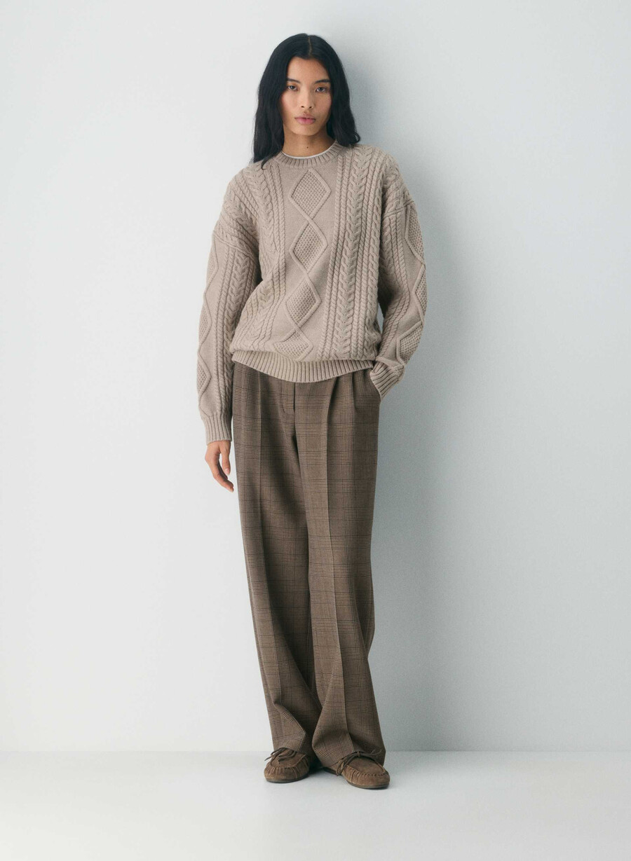 maglione girocollo in lana merino heritage knit heather nomad taupe