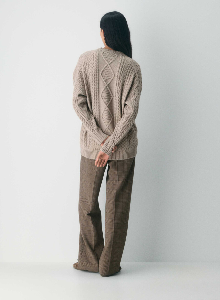 maglione girocollo in lana merino heritage knit heather nomad taupe