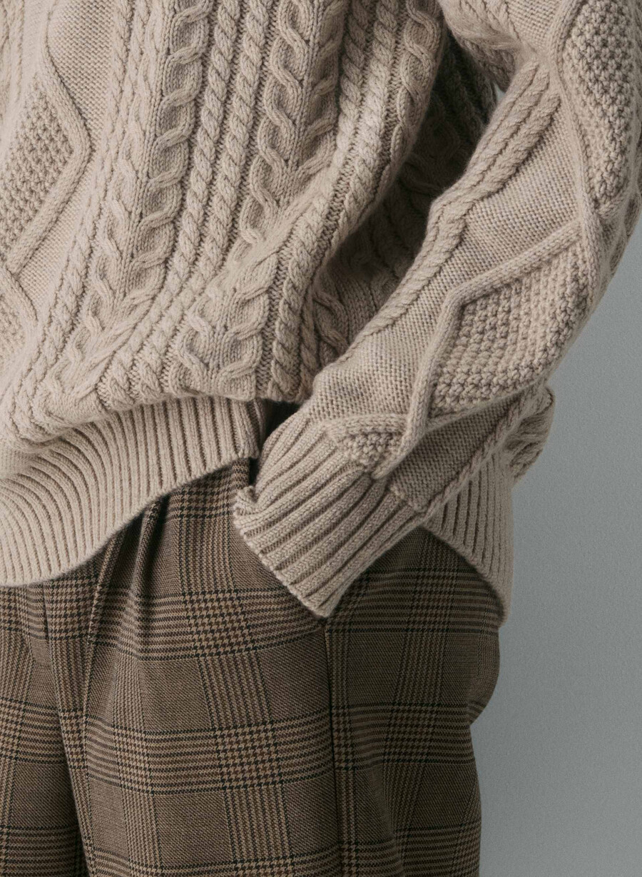 maglione girocollo in lana merino heritage knit heather nomad taupe