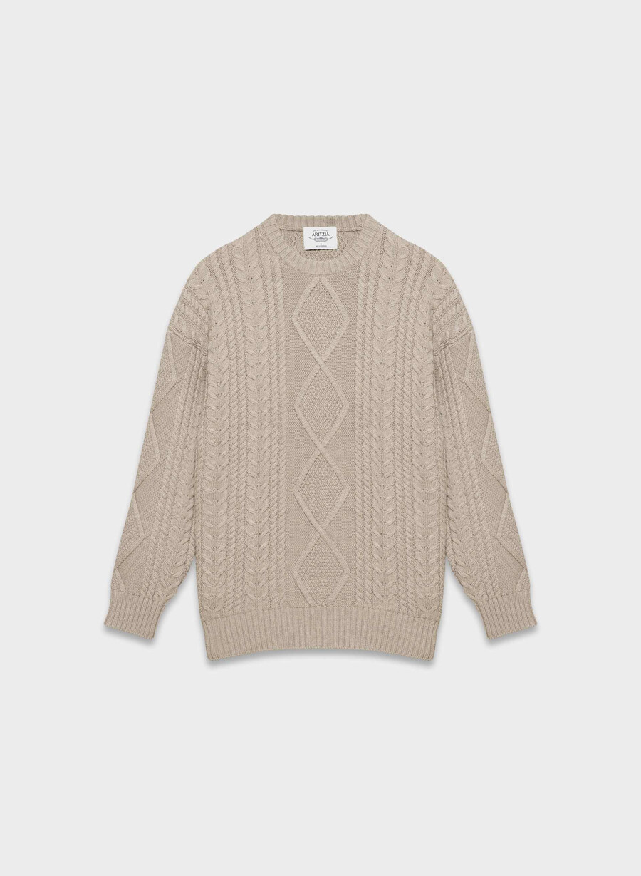 maglione girocollo in lana merino heritage knit heather nomad taupe